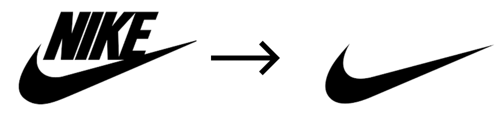 Logo da nike com a escrita "nike" em cima, seguida da logo com apenas o símbolo